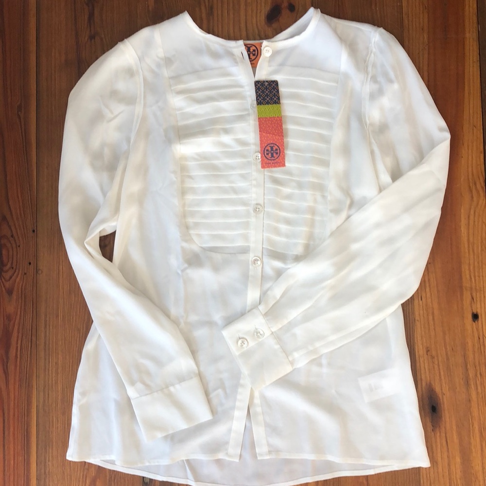 Tory Burch Tuxedo Style Silk Blouse size 12